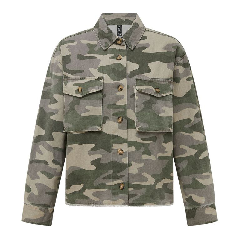 H&H Women's Long Sleeve Boxy Utility Shirt, Green Mid, hi-res