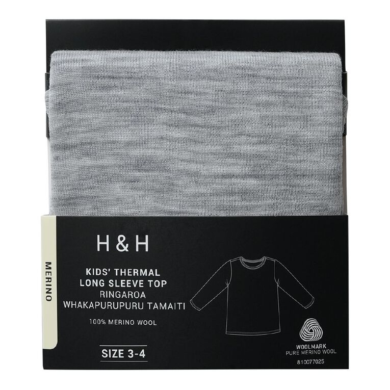 H&H Kids' Merino Thermal Long Sleeve Top, Grey Marle, hi-res