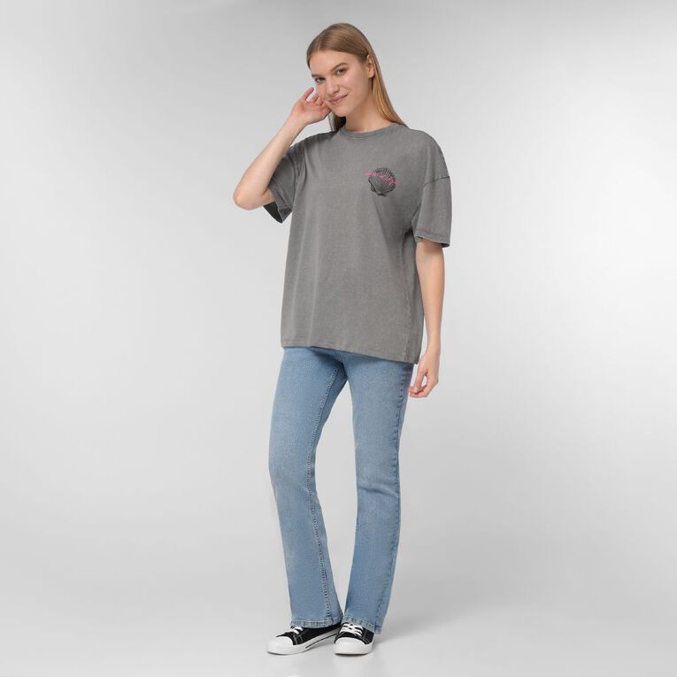 H&H Women's Shorts Sleeve Boyfriend Graphic Tee, Grey Mid Shells, hi-res