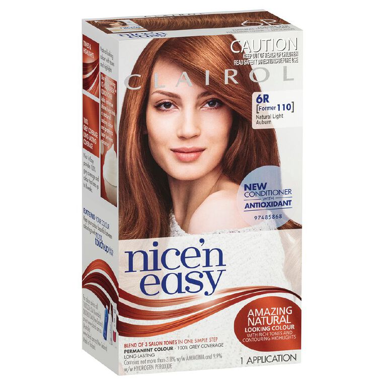 Clairol Nice N Easy Permanent Hair Colour Light Auburn 6R, , hi-res