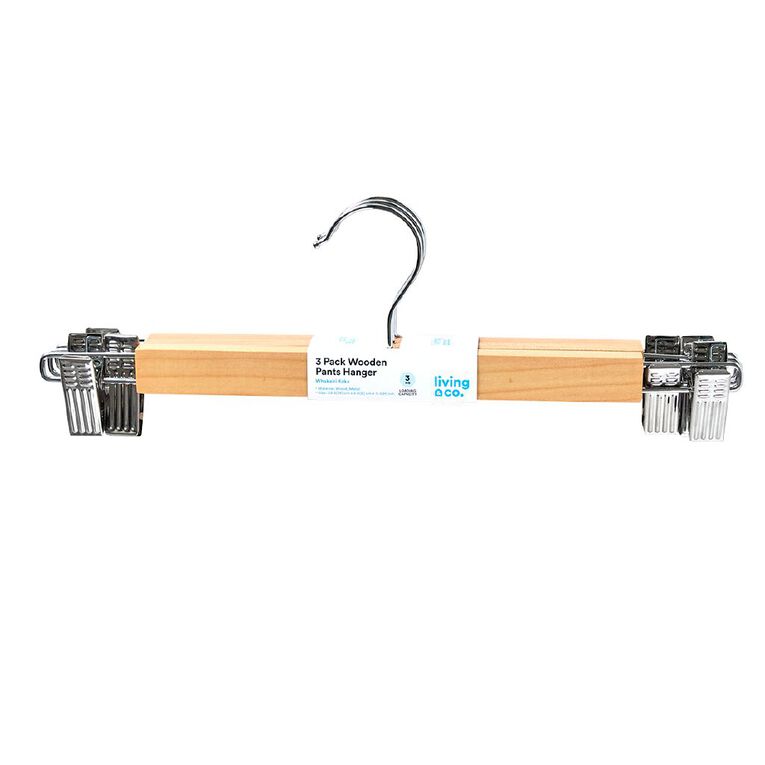 Living & Co Living & Co. Wooden Pants Hanger 3 Pack Natural, , hi-res