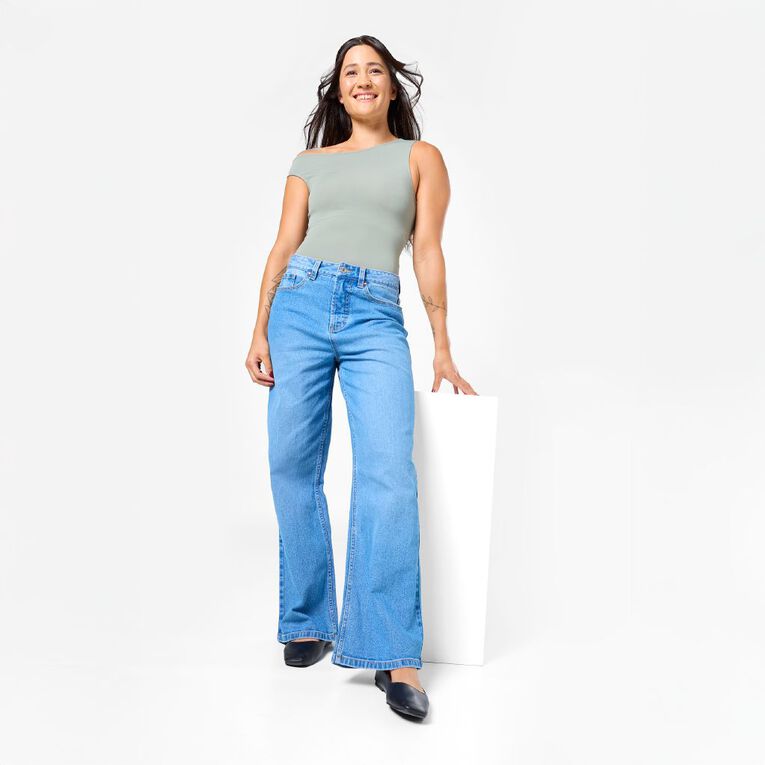 H&H Women's High Rise Wide Leg Jeans, Denim Mid, hi-res