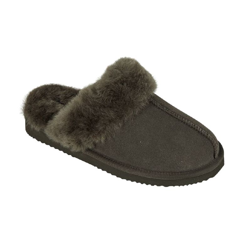 NEW ZEALAND SHEEPSKIN CO. Women's Sheepskin Lined Slipper Scuff BOX, Brown Dark, hi-res