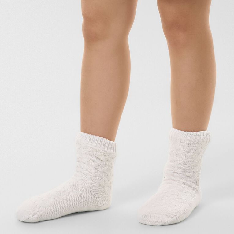 H&H Women's Sherpa Cable Half Crew Socks 1 Pack, Cream, hi-res