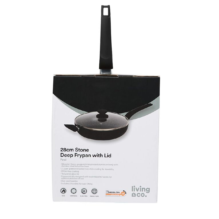 Living & Co Stone Deep Dish Frypan Black 28cm, , hi-res