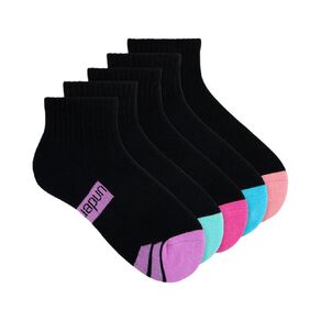 Underworks Girls' Cushioned Sport Quarter Crew Socks 5 Pack