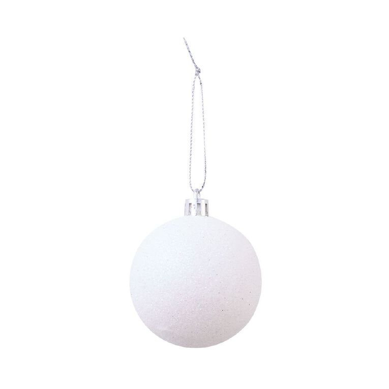 Wonderland Glitter Christmas Baubles 6cm White 10 Pack, , hi-res