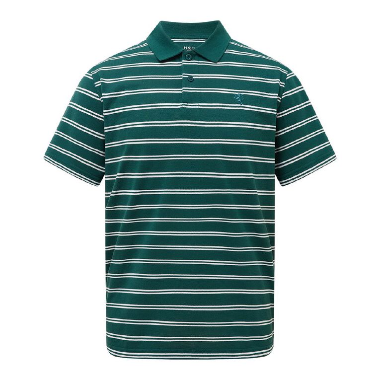 H&H Men's Stripe Polo, Green/White, hi-res