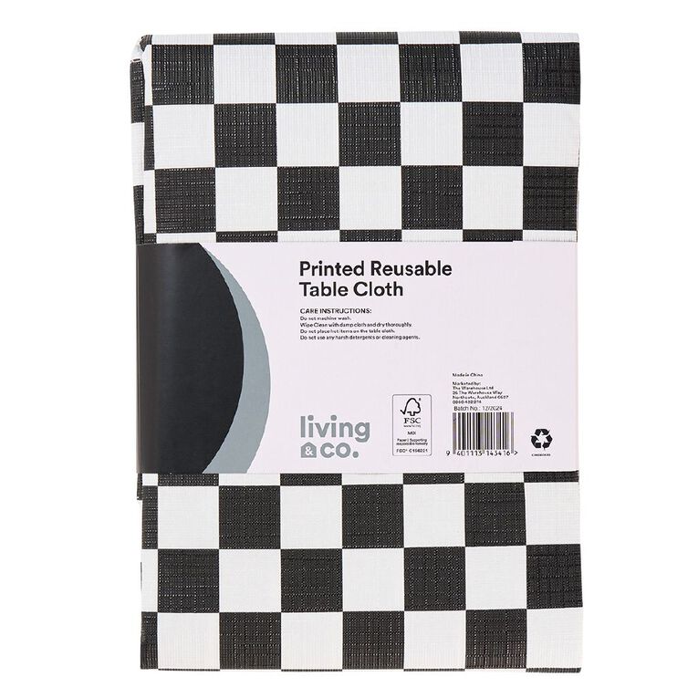 Living & Co Table Cloth Plastic Check Black, , hi-res