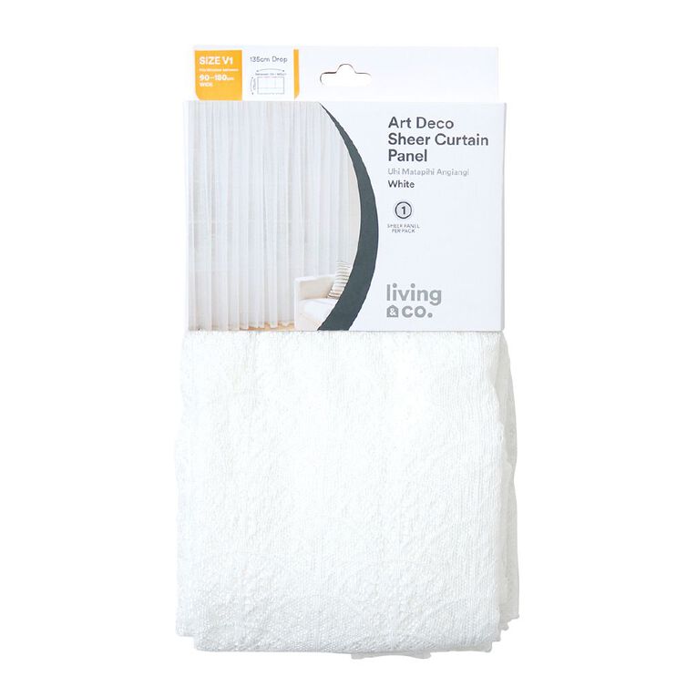 Living & Co Art Deco Voile White 90-180cm Wide/135cm Drop, , hi-res