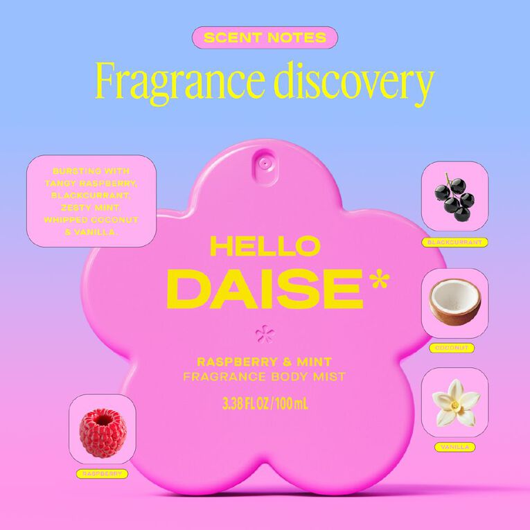 Daise Fragrance Body Mist Raspberry And Mint 100ml, , hi-res