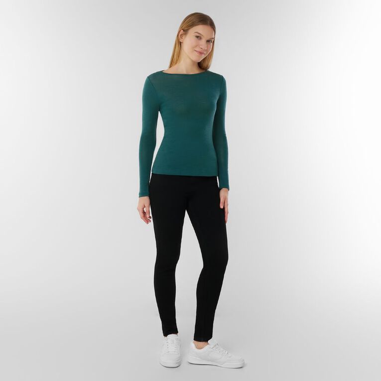 H&H Women's Merino Blend Crew Neck Top, Green Dark, hi-res
