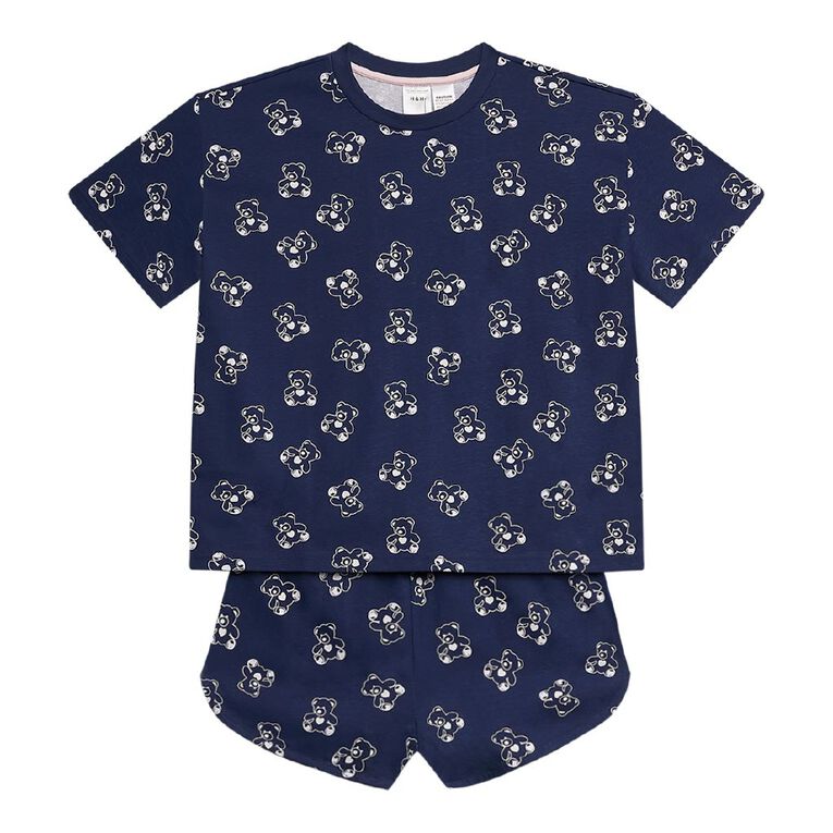 H&H Girls' Tee and Short Pyjama Set, Blue Dark, hi-res
