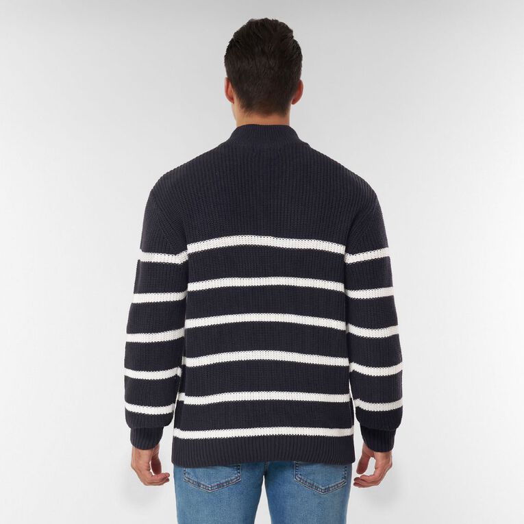 H&H Men's QTR Zip Fisherman Rib Pullover, Navy, hi-res