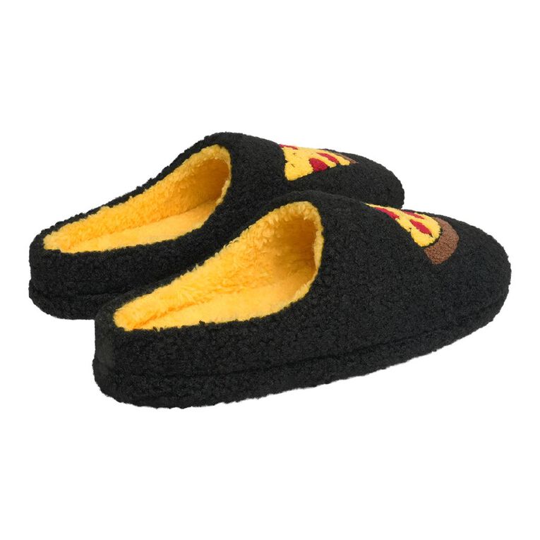 H&H Men's Pizza Scuff Slippers, Black/Yellow, hi-res