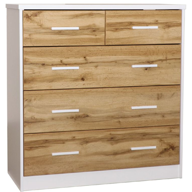 Living & Co Takiwira 5 Drawer Tallboy White, , hi-res