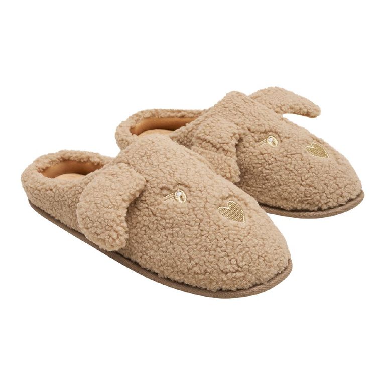 H&H Women's Sherpa Dog Scuff Slippers, Brown, hi-res