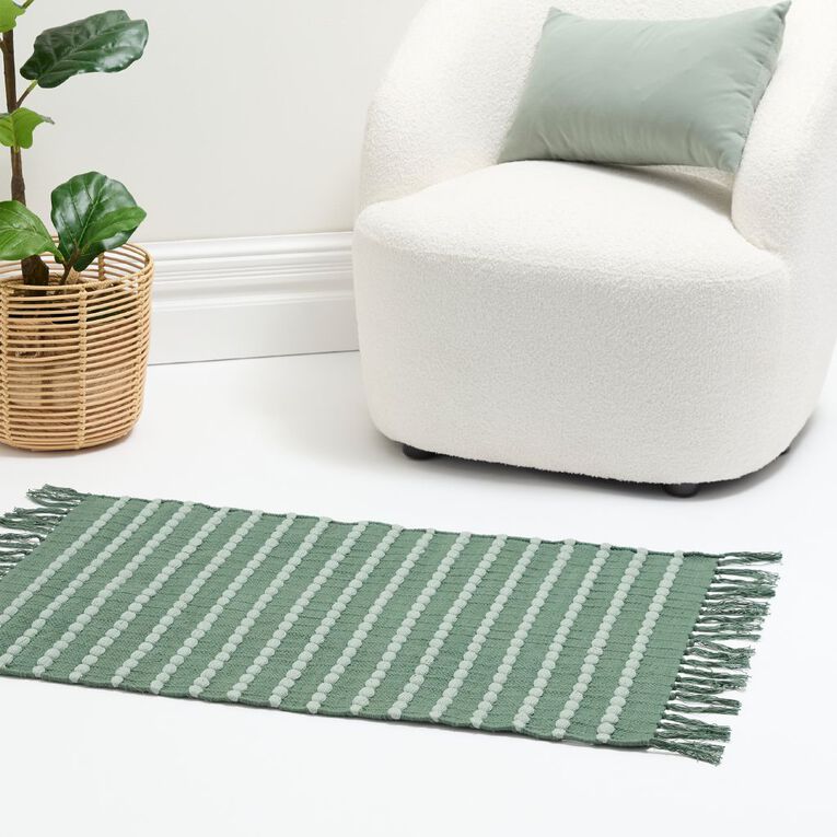 Living & Co Cotton Woven Rug Green 60cm x 90cm, , hi-res