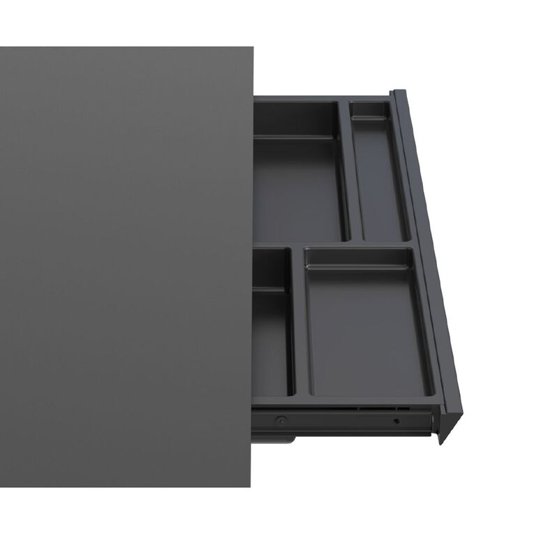 Workspace Height Adjustable Desk 1200W with Drawer Frosted Glass Black, , hi-res