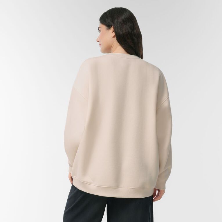 H&H Women's Long Sleeve Oversized Crew, Cream, hi-res