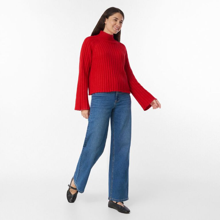 H&H Women's Oversized Crop Box Funnel Knit Jumper, Red, hi-res