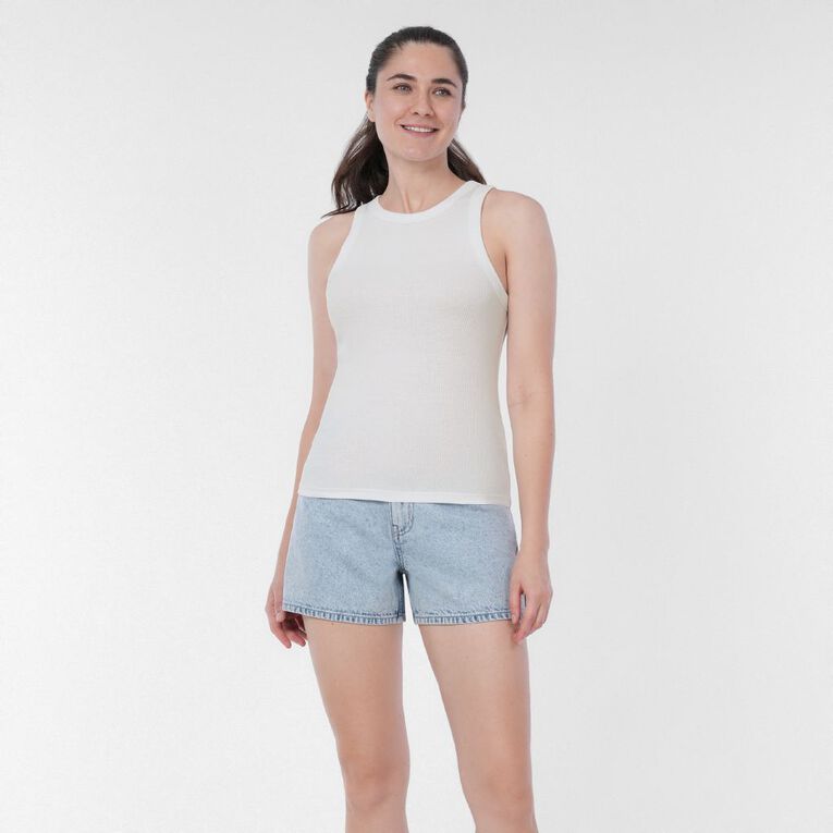 H&H Women's Rib Racer Back Tank, White, hi-res