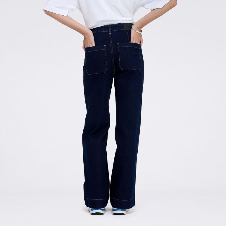 H&H Women's Patch Pocket Wide Leg Jeans, Denim Dark, hi-res