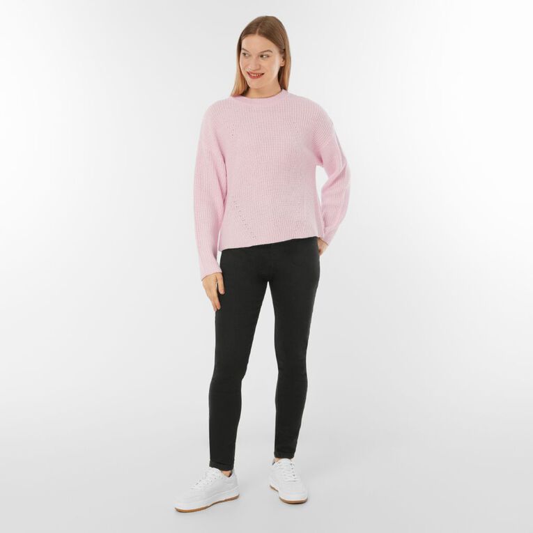 H&H Women's Long Sleeve Boxy Cotton Like Rib Crew, Pink Light, hi-res