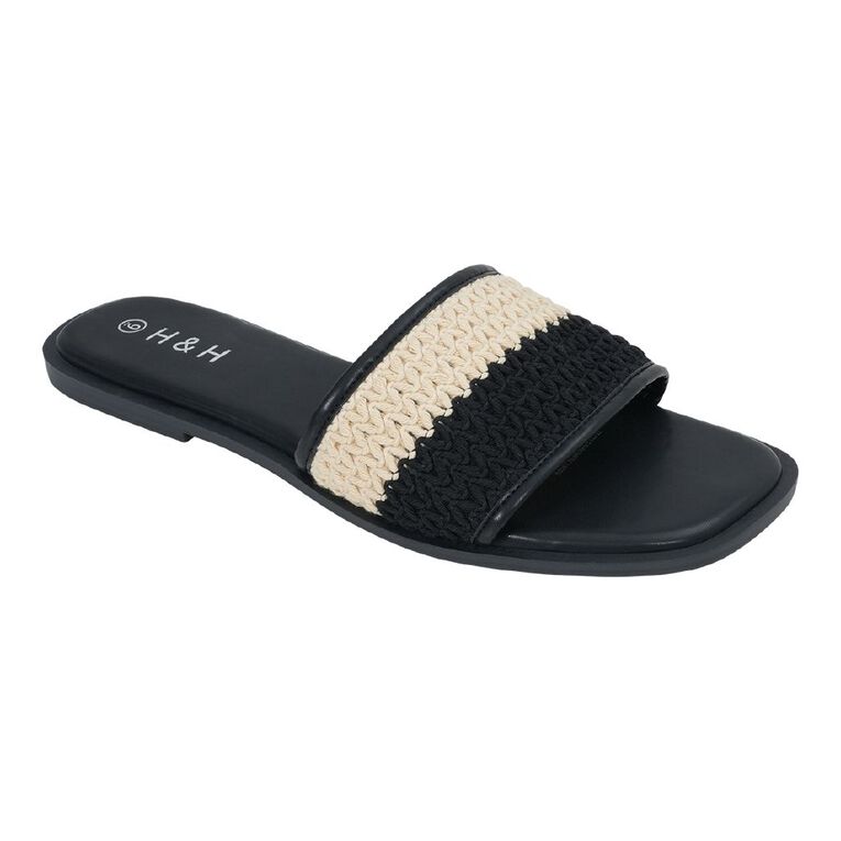 H&H Women's Crochet Square Toe Slides, Black, hi-res
