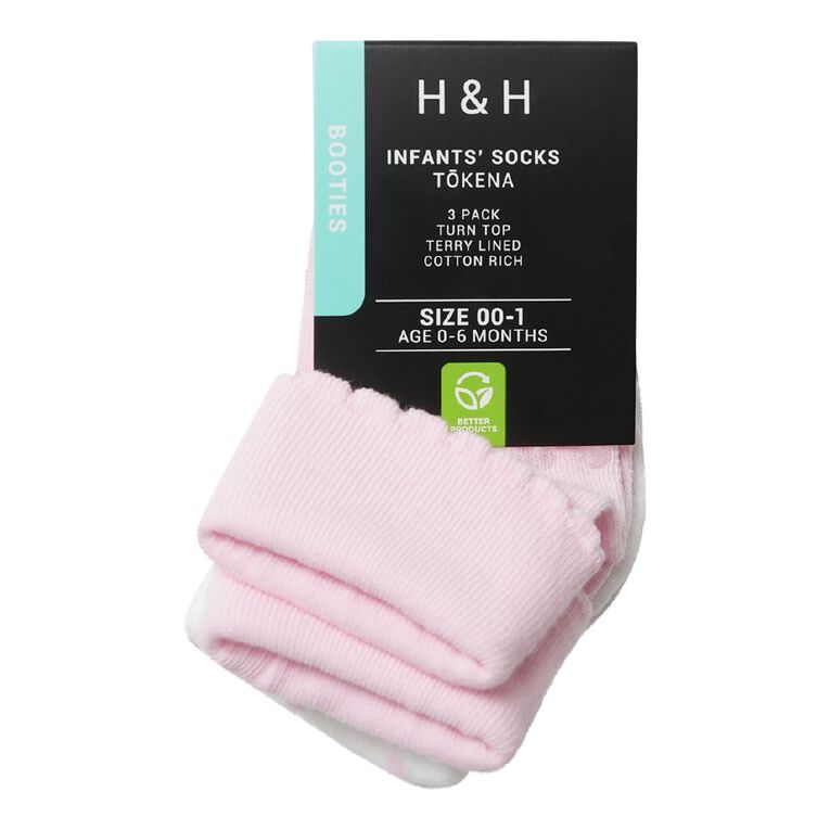 H&H Infants' Scalloped Turn Top 3 Pack, Pink, hi-res