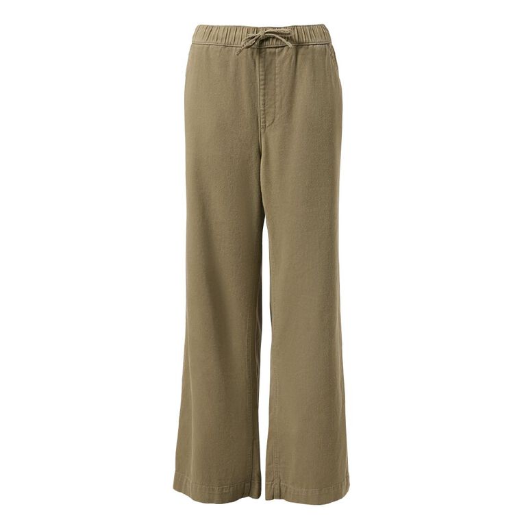 H&H Women's Wide Leg Pull On Jeans, Green Dark, hi-res