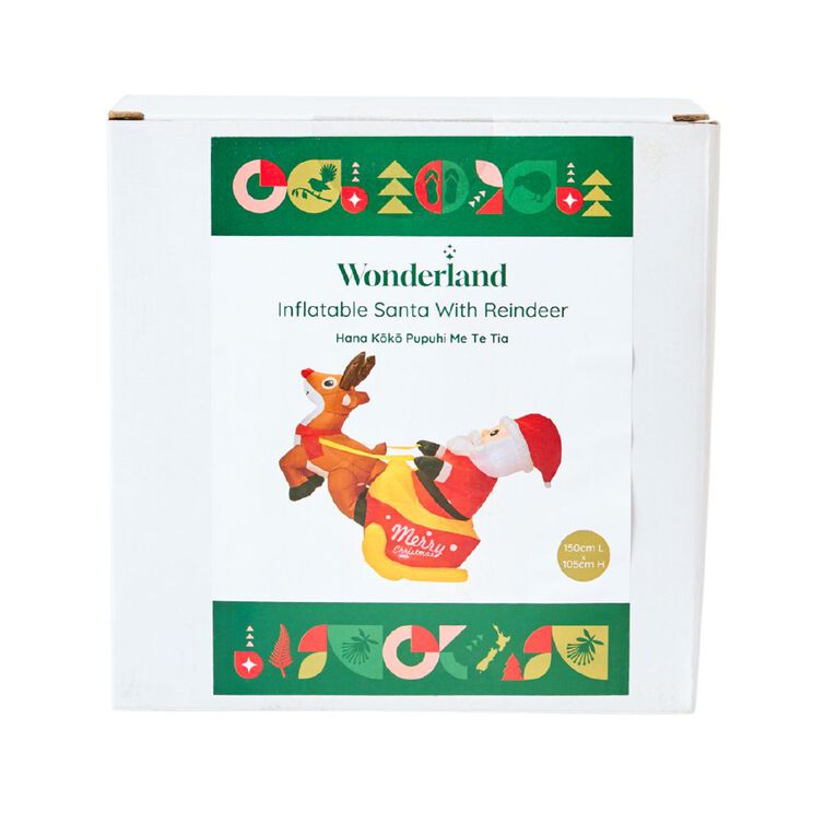 Wonderland Inflatable Santa with Reindeer Christmas Decoration 150cm, , hi-res