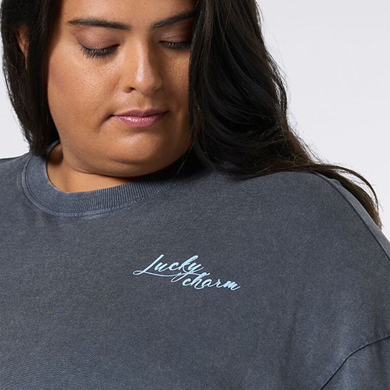 H&H Curve Women's Short Sleeve Oversized Graphic Tee, Grey Dark, hi-res