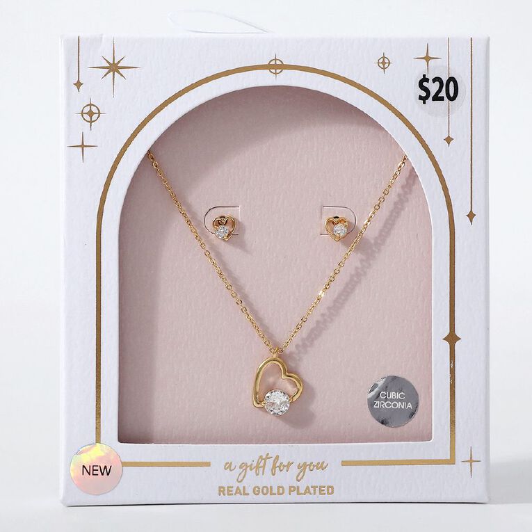 Heart Earrings & Necklace Set Gold Plated, , hi-res