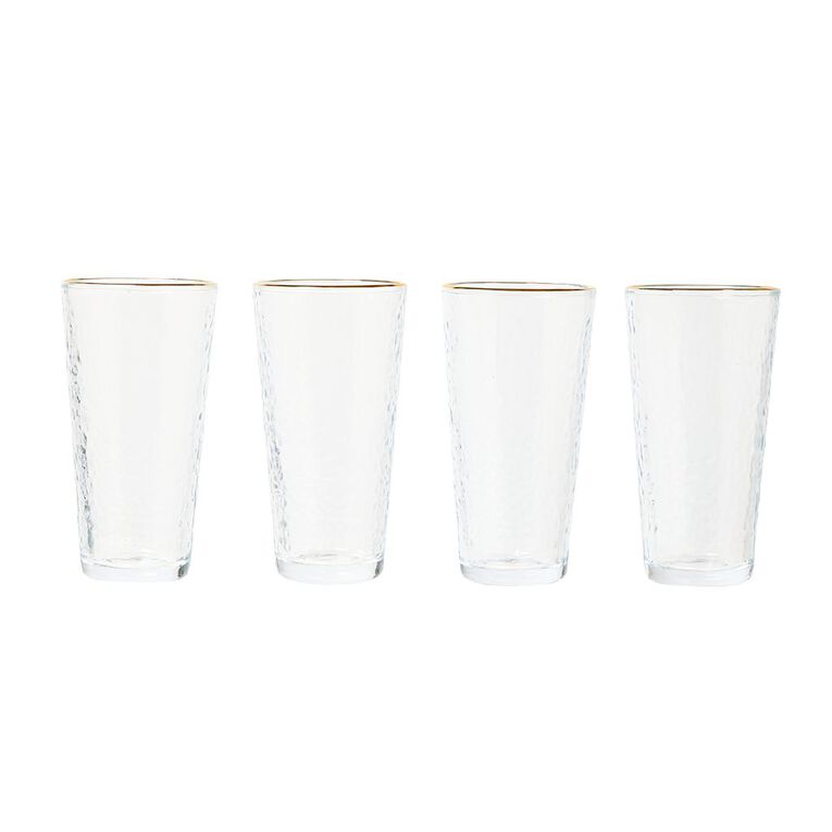 Living & Co Beaten Gold Rim HiBall Clear 4 Pack, , hi-res