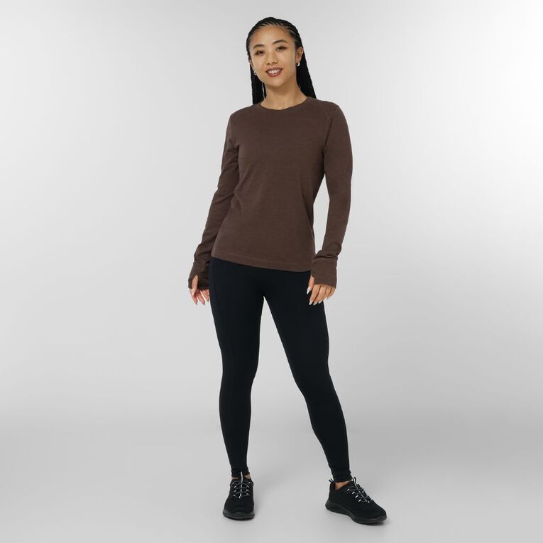 Active Intent Women's Long Sleeve Crew Neck Tee, Brown Dark, hi-res