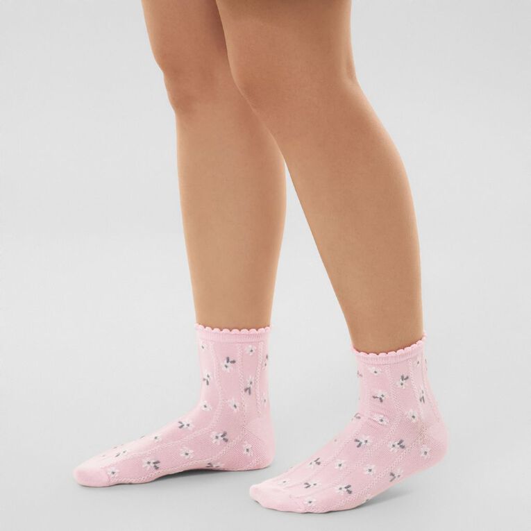 H&H Women's Textured Floral Half Crew Socks 3 Pack, Pink, hi-res