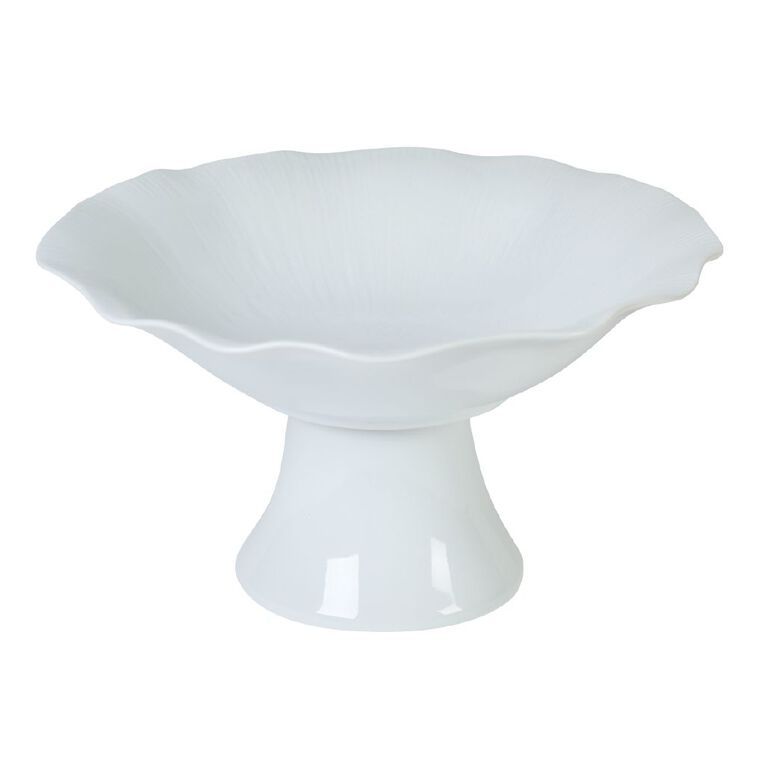 Living & Co Ruffle Pedestal Bowl White 26cm, , hi-res
