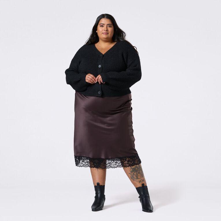 H&H Curve Women's Fluffy V Neck Cardi, Black, hi-res