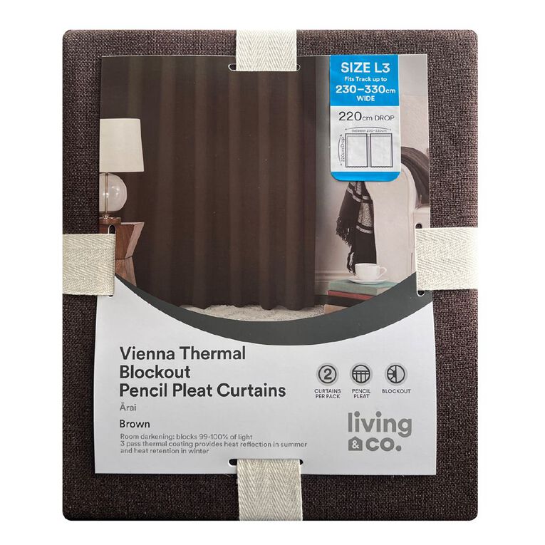 Living & Co Vienna Curtains Brown Mid 230-330cm Wide/220cm Drop, , hi-res