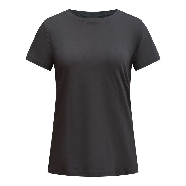H&H Women's Short Sleeve Crew Neck Cotton Tee, Grey Dark, hi-res