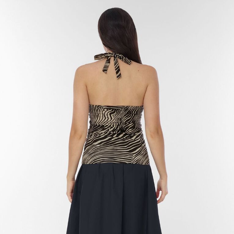 H&H Women's Contour Print Halter Neck Top, Brown Dark, hi-res