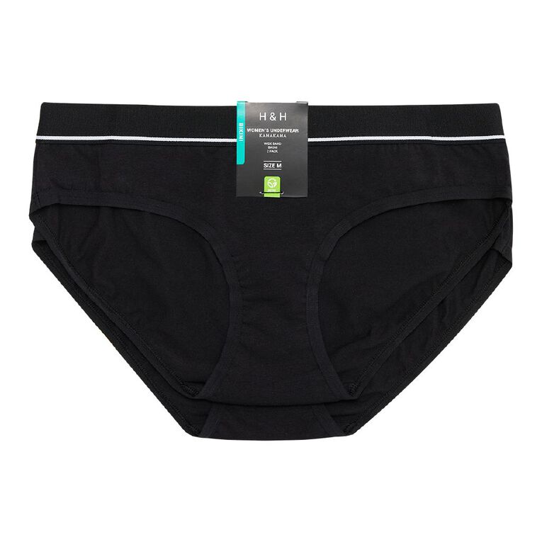 H&H Women's Basic Wide Band Bikini Briefs 2 Pack, Black, hi-res