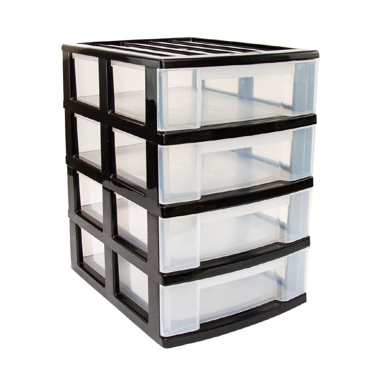 Taurus Storage Drawers A4 Black 4 Tier Black, , hi-res
