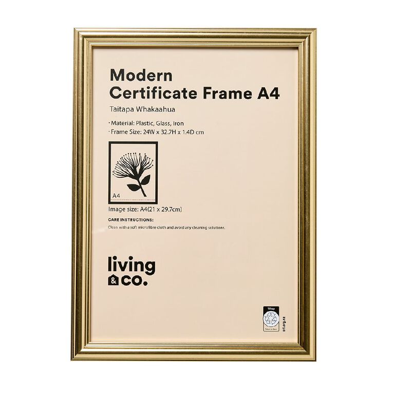 Living & Co Modern Certificate Frame Gold A4, , hi-res