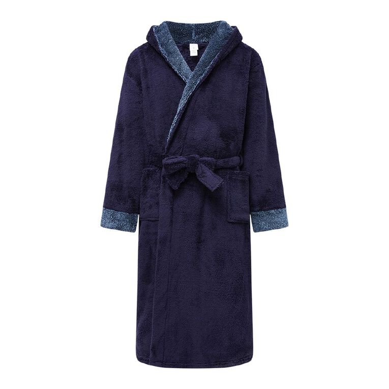 H&H Men's Shaggy Fleece Robe, Blue Dark, hi-res