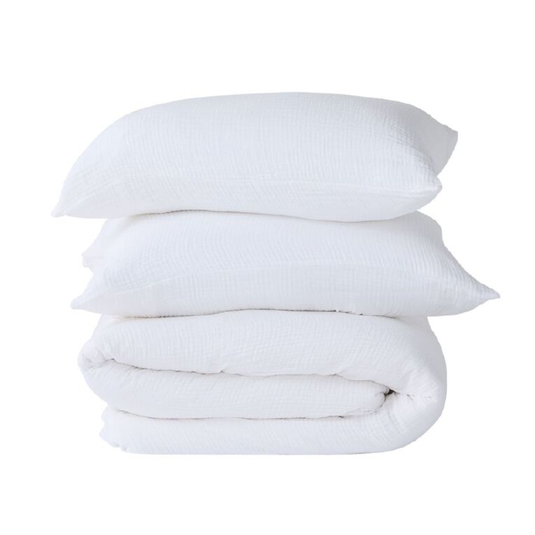 Living & Co Duvet Cover Set Cotton Muslin White Super King, , hi-res