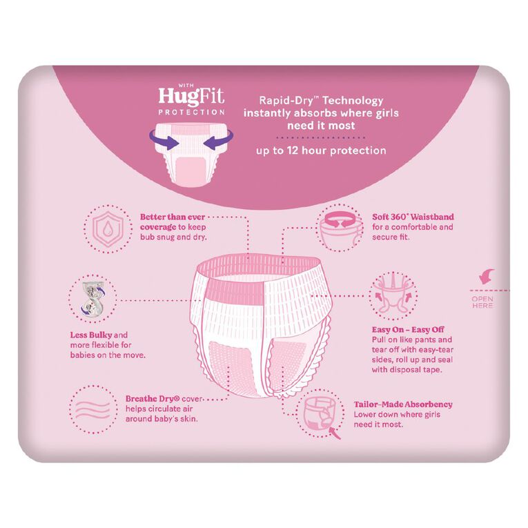 Huggies Ultra Dry Nappy Pants Toddler Girls' Size 4 9-14kg 15 Pack, , hi-res