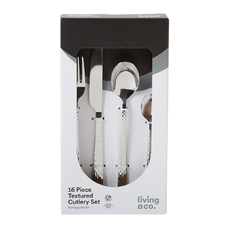 Living & Co Cutlery Set Textured Stainless Steel 16 Piece, , hi-res