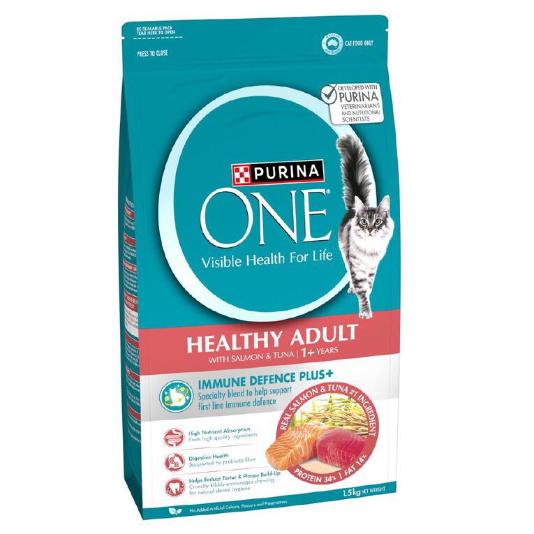 Purina ONE Healthy Adult Salmon & Tuna Dry Cat Food 1.5kg, , hi-res